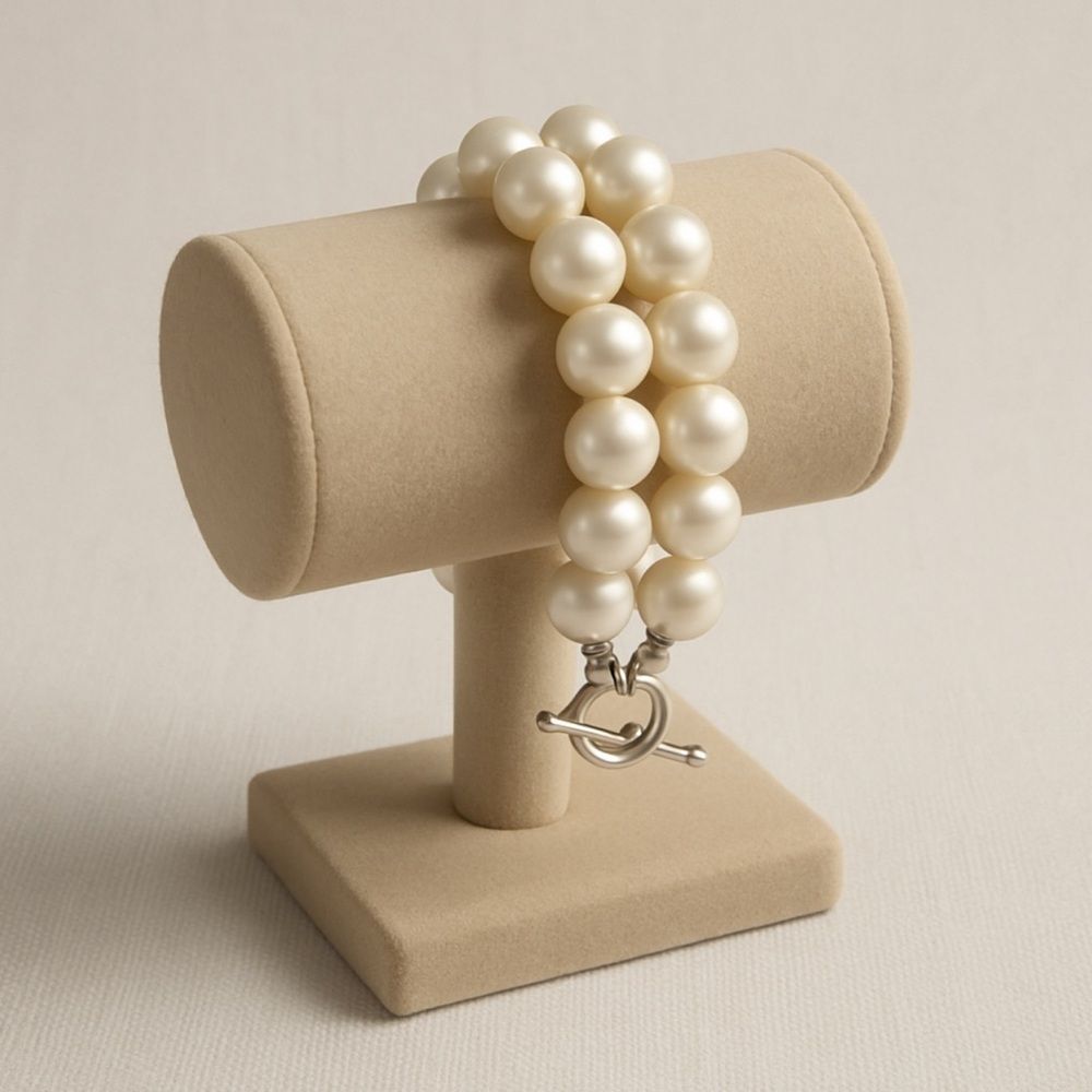 90's Vintage‎ Womens Chunky White Beaded Pearl Tone Tiered Layered Bracelet Y2K